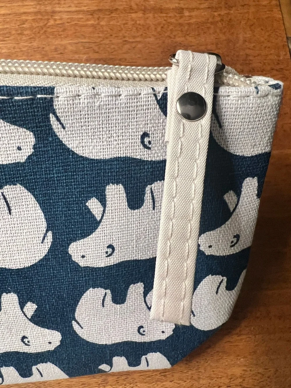 Handmade Natural Style Polar Bear Canvas Cosmetic Pouch in Navy and Cream